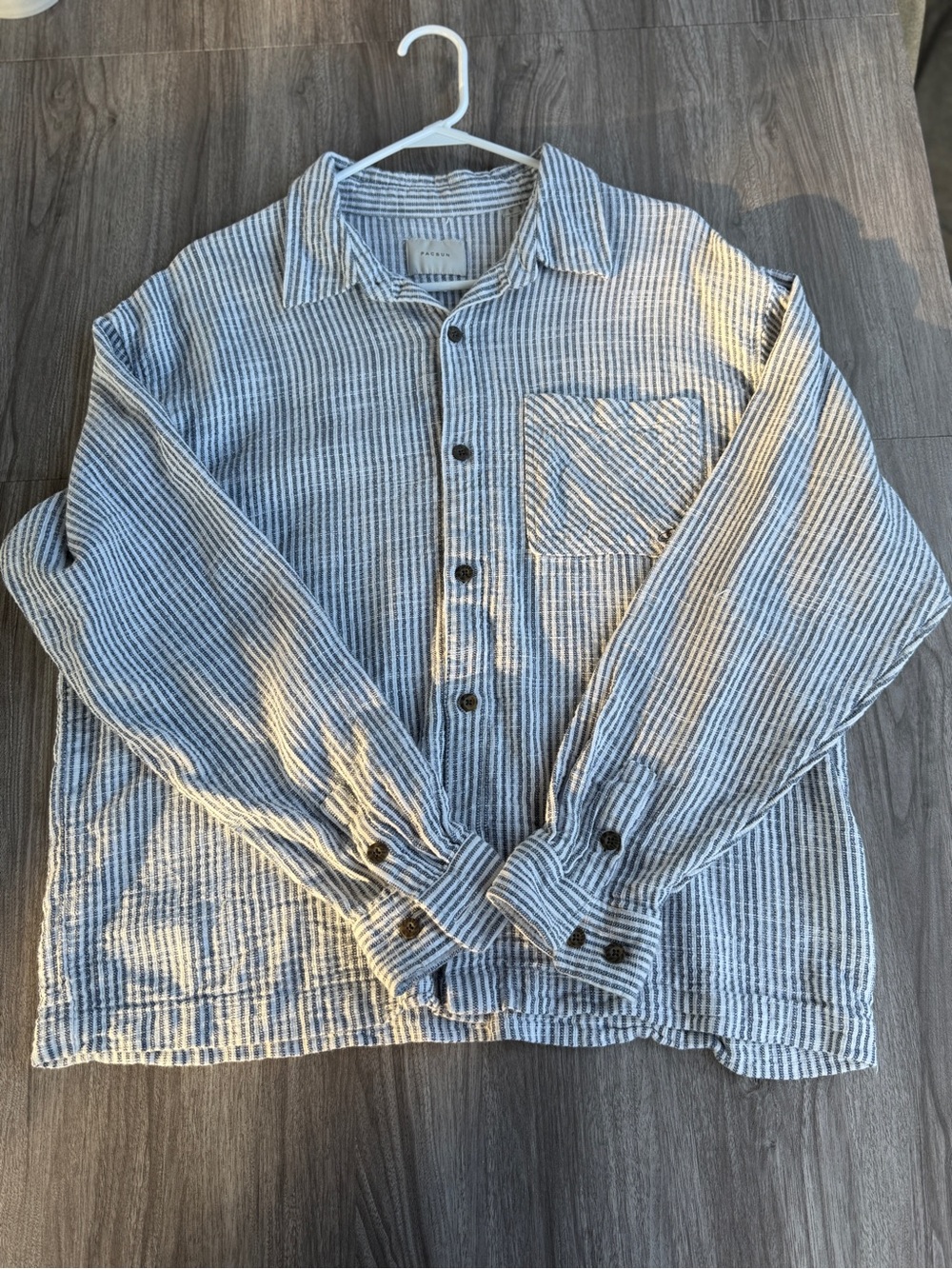 Pacsun Blue White Vertical Stripe Textured Cotton Button Down Shirt Mens Large